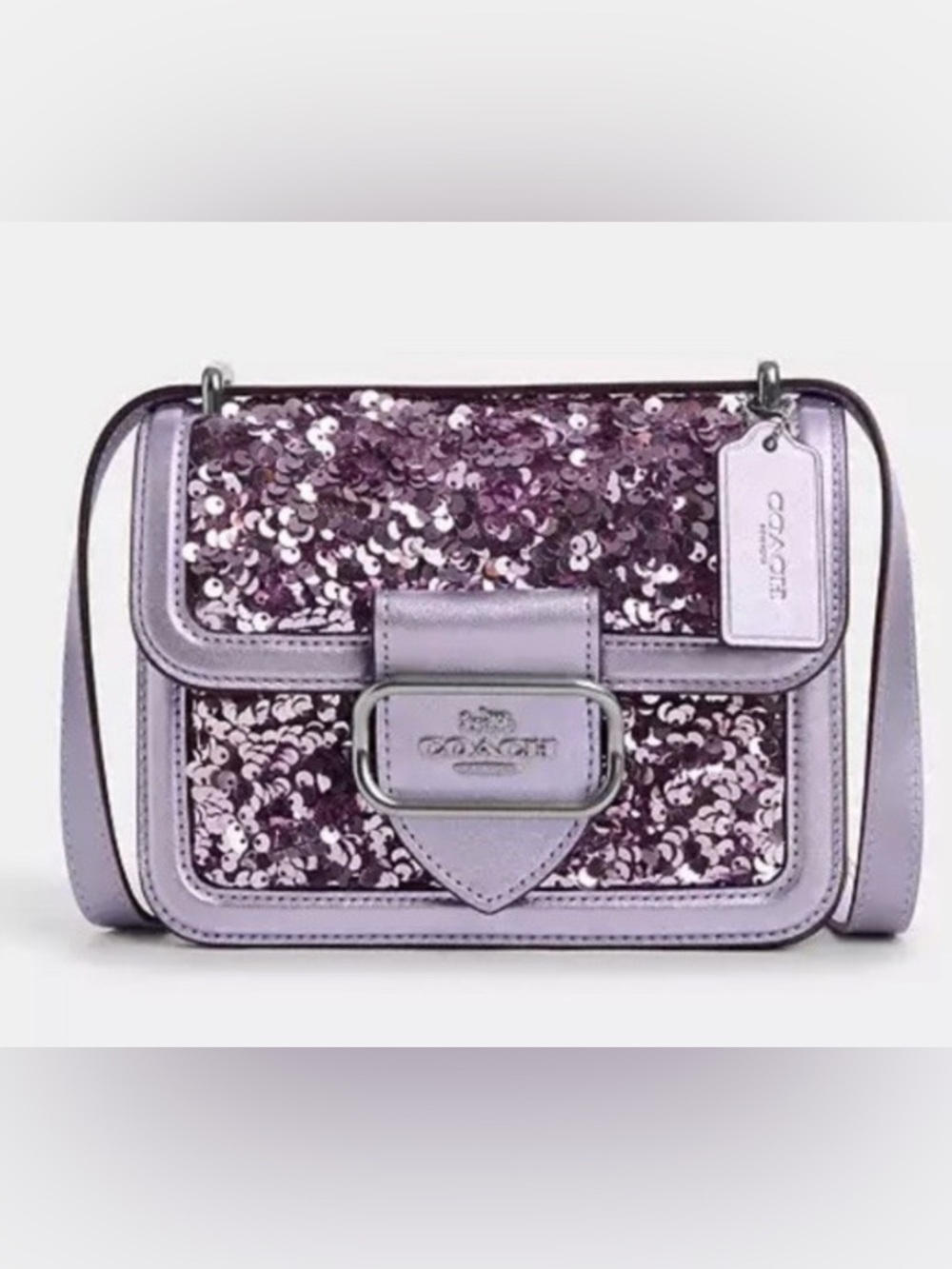 Coach Morgan Lilac Sequin Crossbody Bag with Metallic Trim